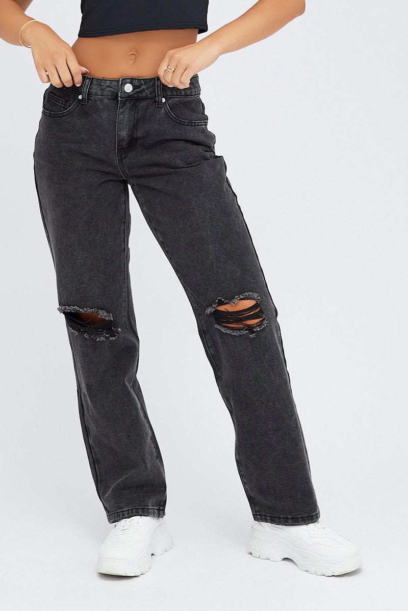 Black Baggy Jeans Low Rise for Ally Fashion