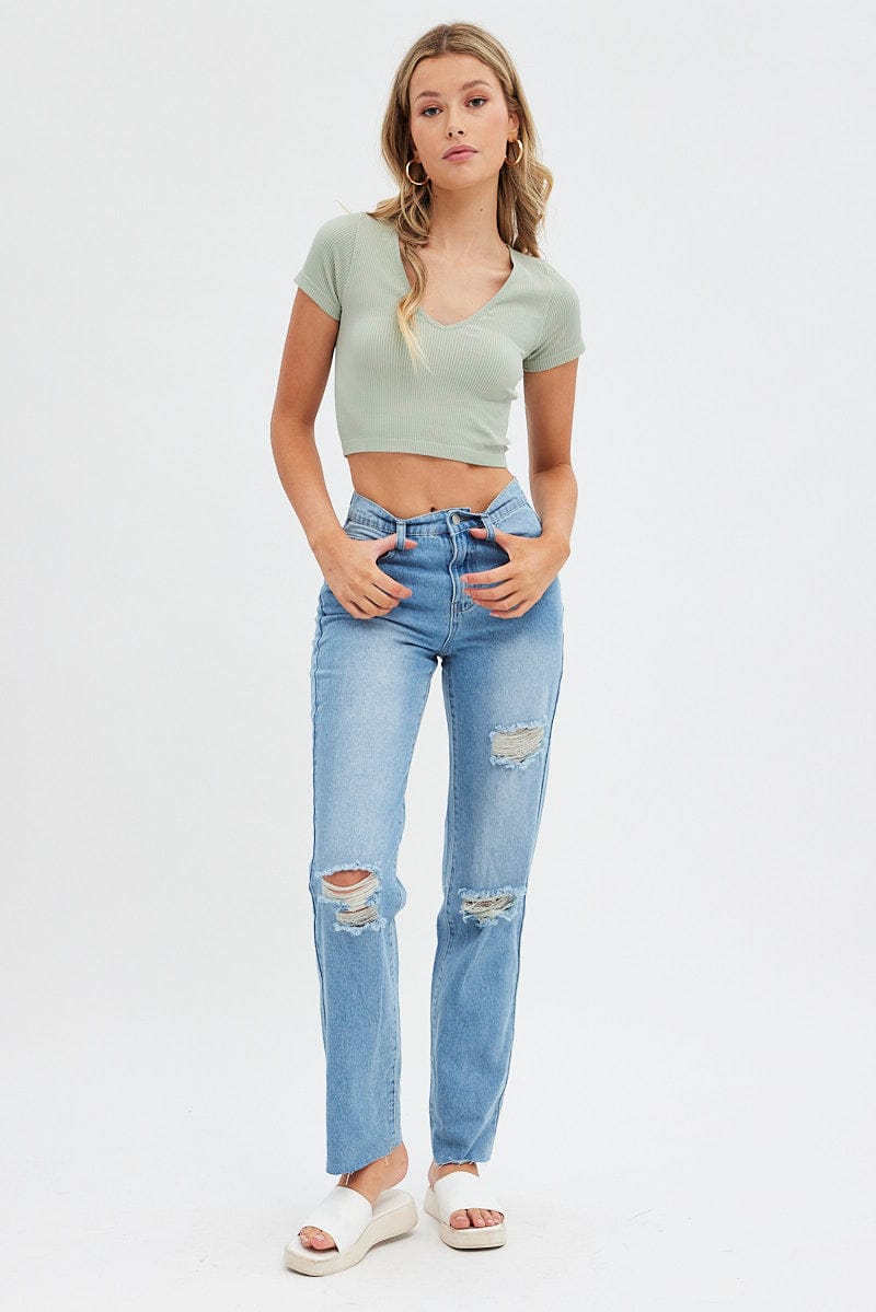 Blue Baggy Denim Jean Mid Rise for Ally Fashion