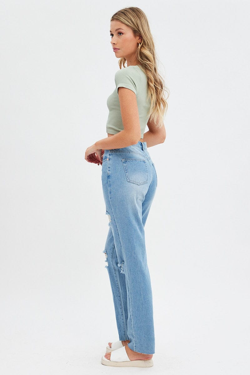 Blue Baggy Denim Jean Mid Rise for Ally Fashion