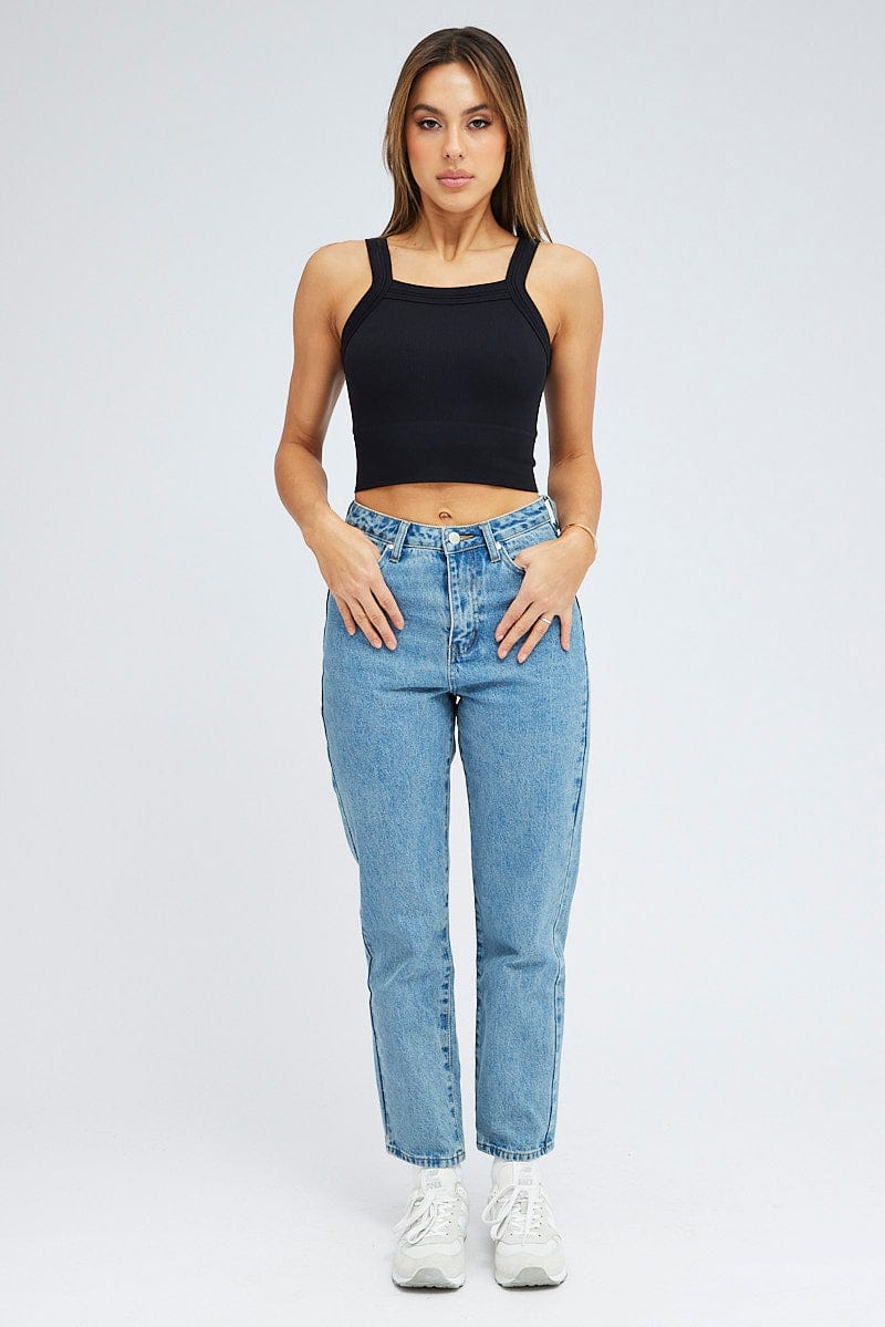 Blue High Rise Mom Jeans for Ally Fashion