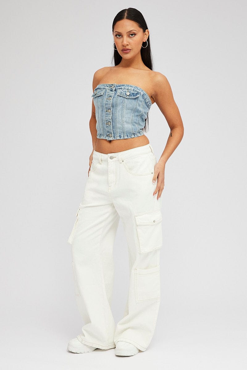 White Cargo Jean High Rise Multi Pocket for Ally Fashion