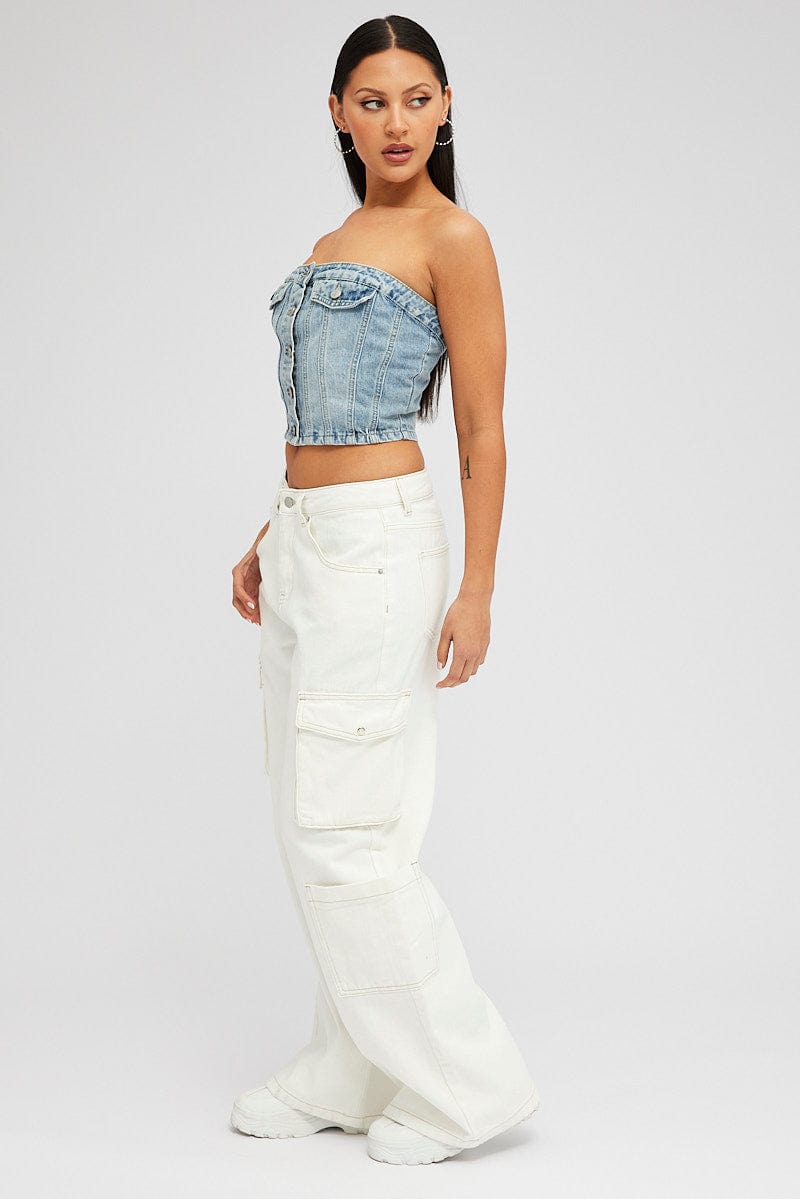 White Cargo Jean High Rise Multi Pocket for Ally Fashion