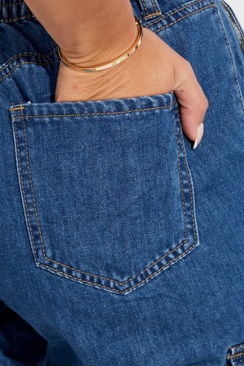 Blue Cargo Denim Jeans High Rise for Ally Fashion