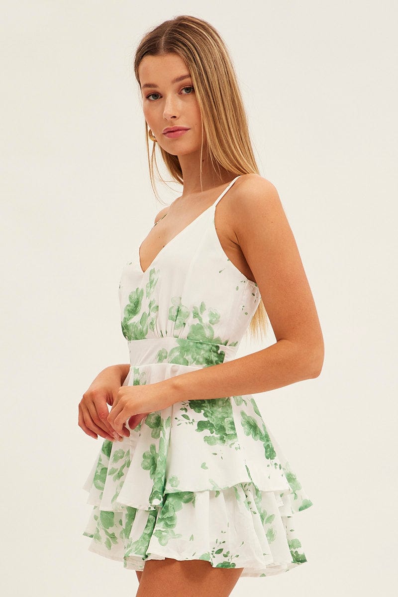 Floral Print Layered Playsuit Mini Sleeveless V Neck for Ally Fashion