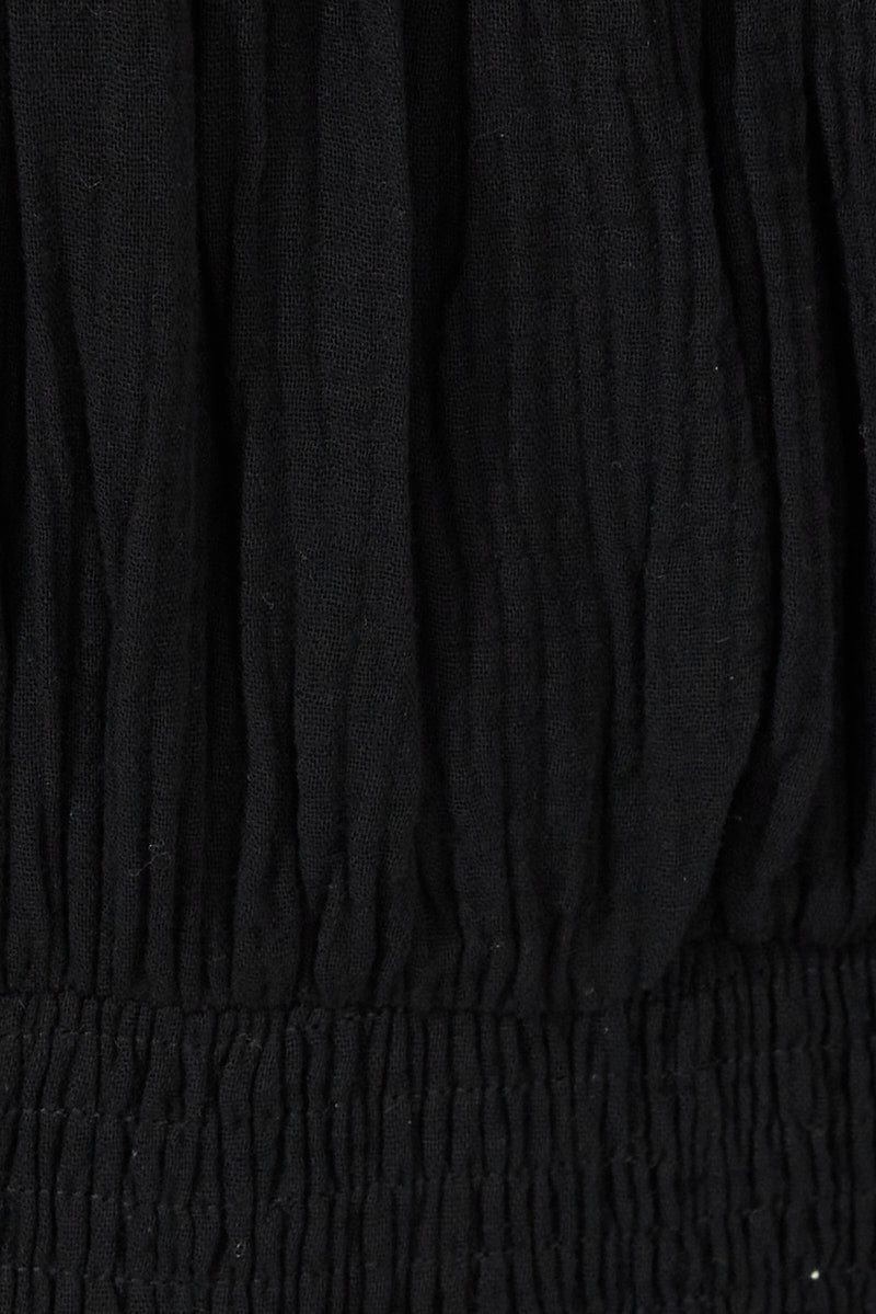 Black Jumpsuit Short Sleeve Off Shoulder Shirred Cotton | Ally Fashion