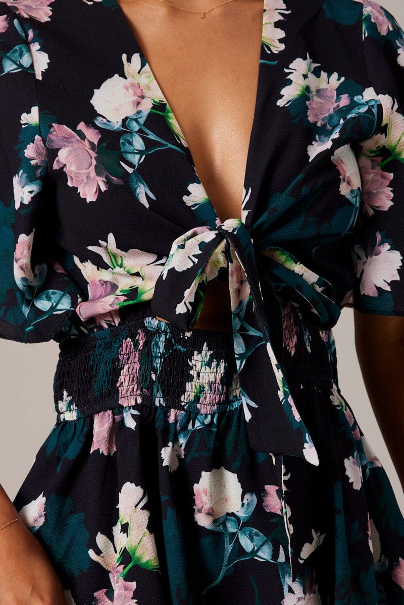 Black Floral Fit And Flare Playsuit for Ally Fashion