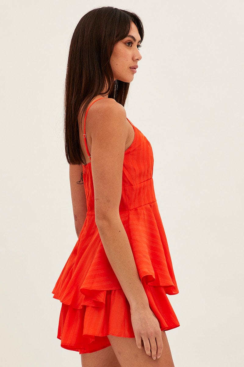 Orange Sleeveless Playsuit Fit & Flare for Ally Fashion
