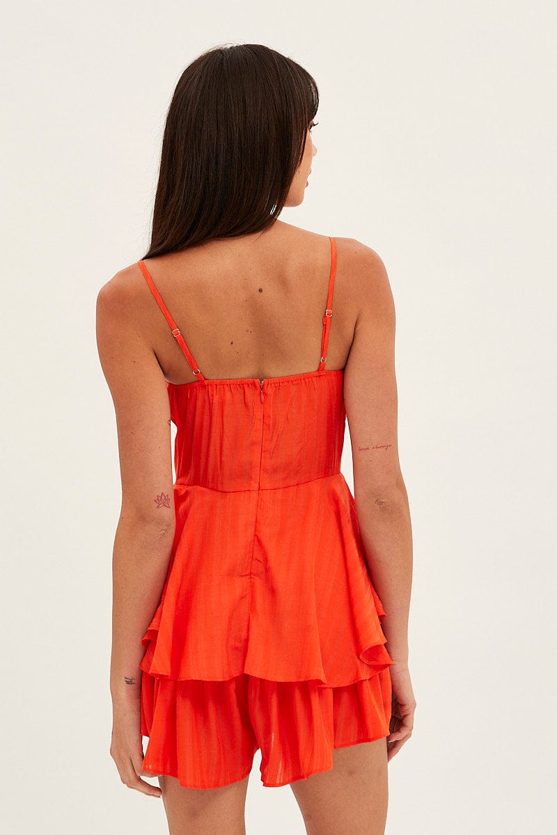 Orange Sleeveless Playsuit Fit & Flare for Ally Fashion