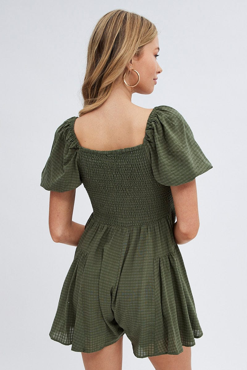 Green Ruched Playsuit Short Sleeve for Ally Fashion