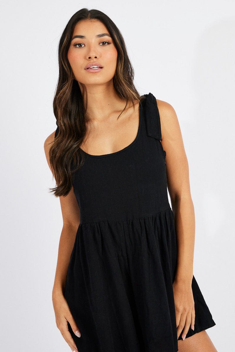 Black Playsuit Sleeveless Shoulder Tie for Ally Fashion