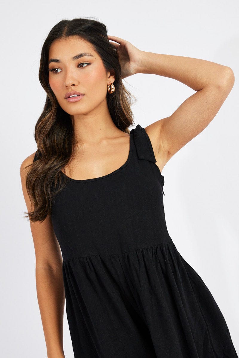 Black Playsuit Sleeveless Shoulder Tie for Ally Fashion