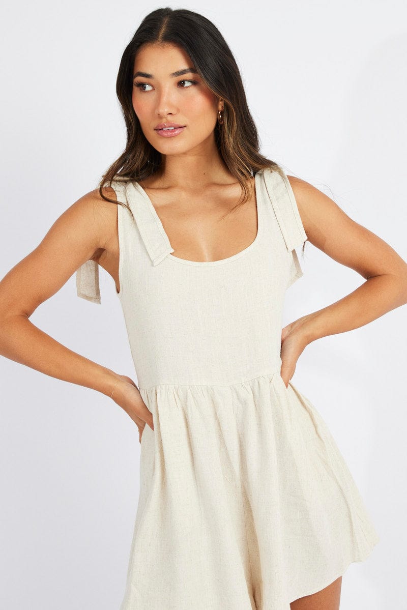 Beige Playsuit Sleeveless Shoulder Tie for Ally Fashion