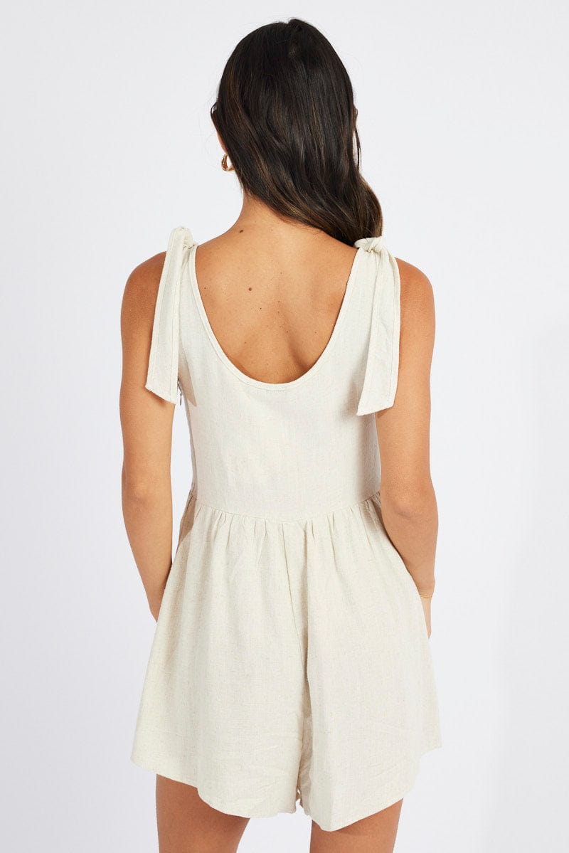 Beige Playsuit Sleeveless Shoulder Tie for Ally Fashion