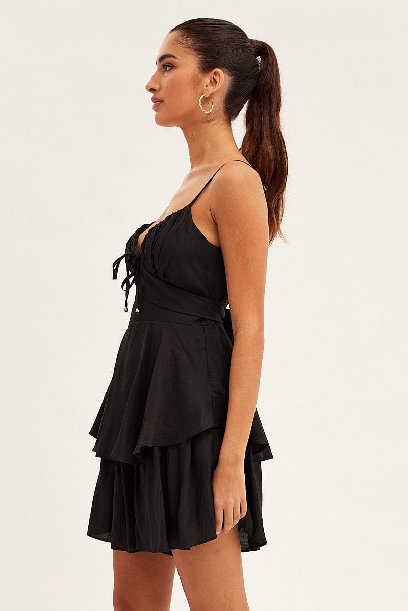 Black Fit And Flare Playsuit Sleeveless V-Neck for Ally Fashion