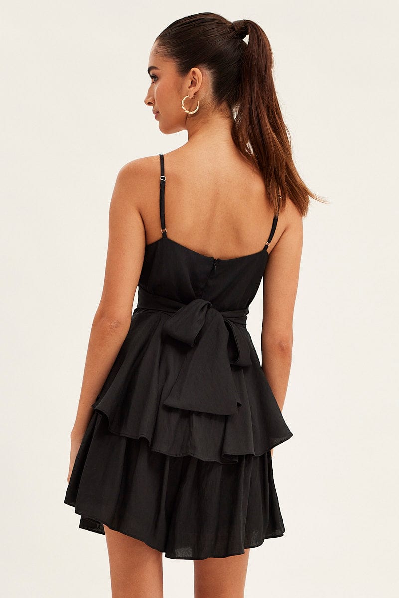 Black Fit And Flare Playsuit Sleeveless V-Neck for Ally Fashion