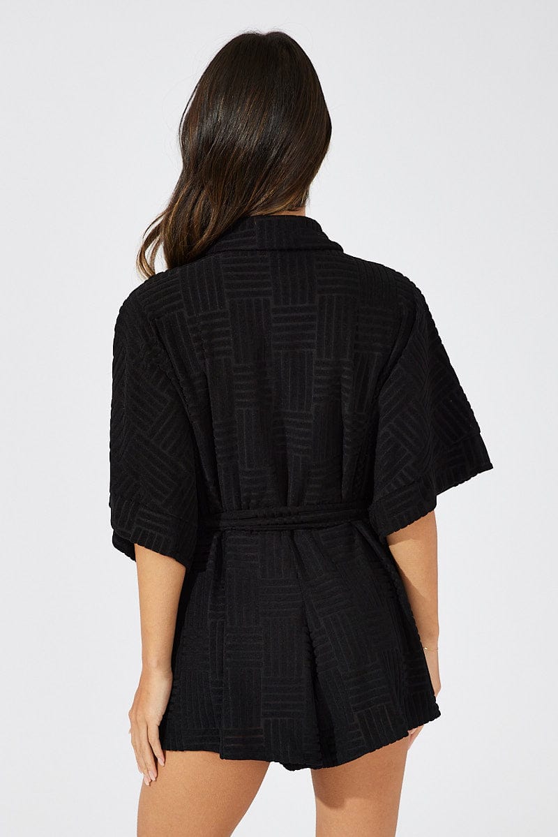 Black Oversized Playsuit Textured fabric for Ally Fashion