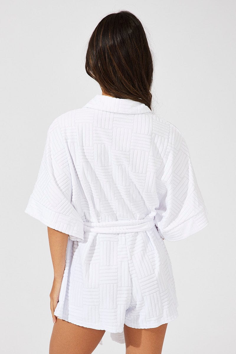 White Oversized Playsuit Textured fabric for Ally Fashion