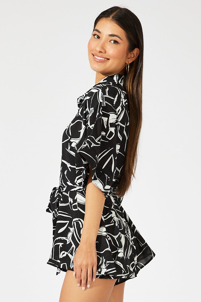 Black Abstract Oversized Playsuit for Ally Fashion