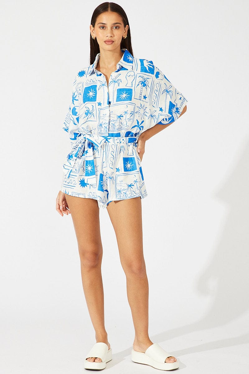 Blue Abstract Oversized Playsuit for Ally Fashion