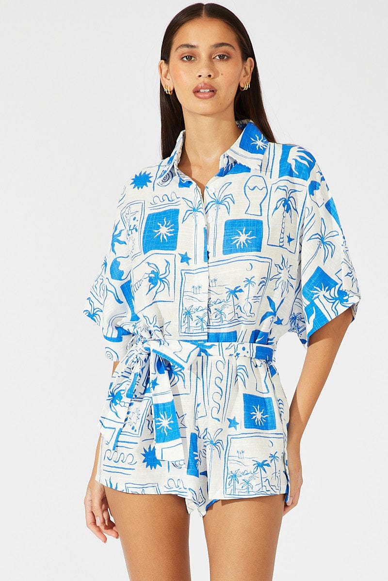 Blue Abstract Oversized Playsuit for Ally Fashion
