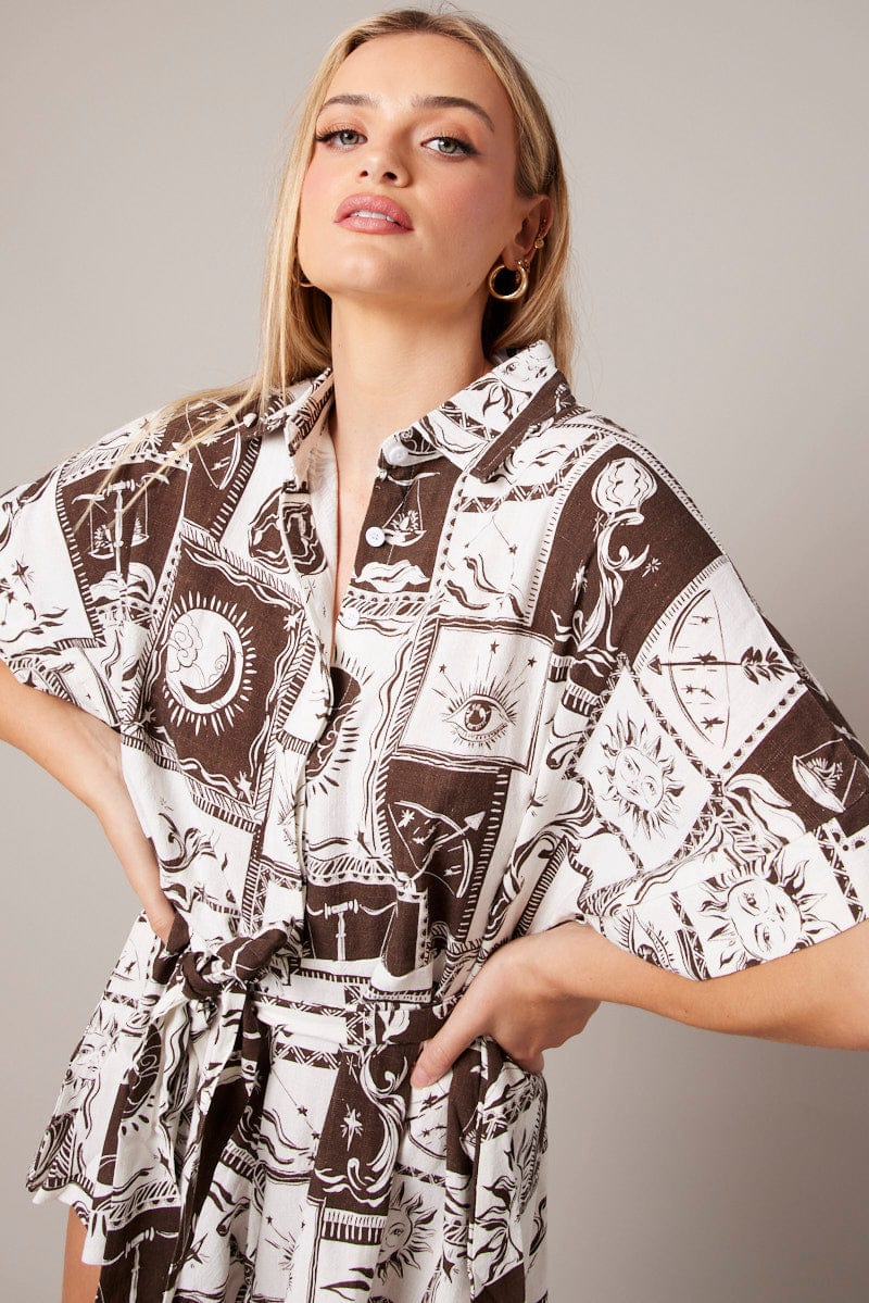 Brown Abstract Oversized Playsuit for Ally Fashion