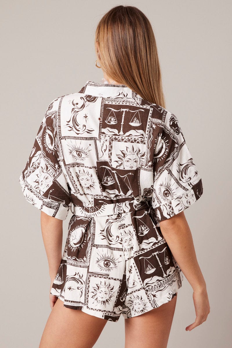 Brown Abstract Oversized Playsuit for Ally Fashion