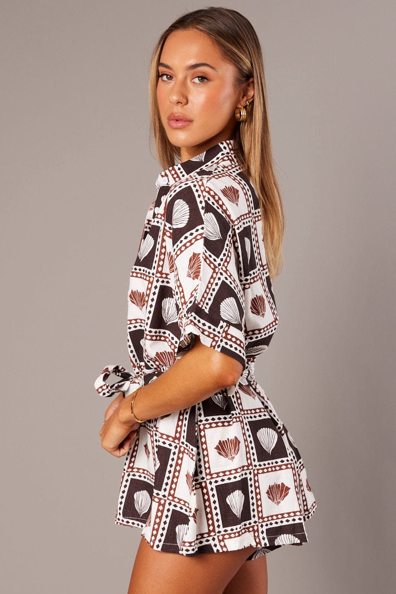 Brown Abstract Oversized Playsuit for Ally Fashion