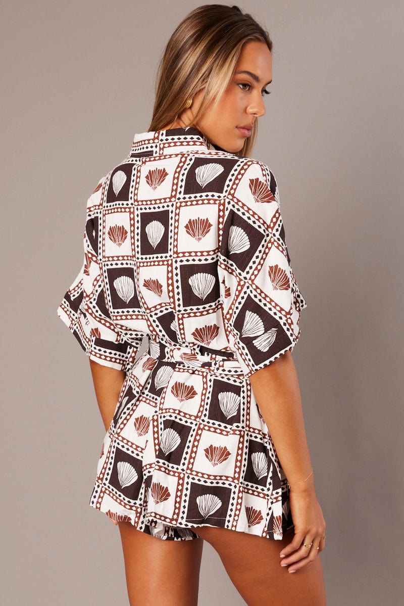 Brown Abstract Oversized Playsuit for Ally Fashion