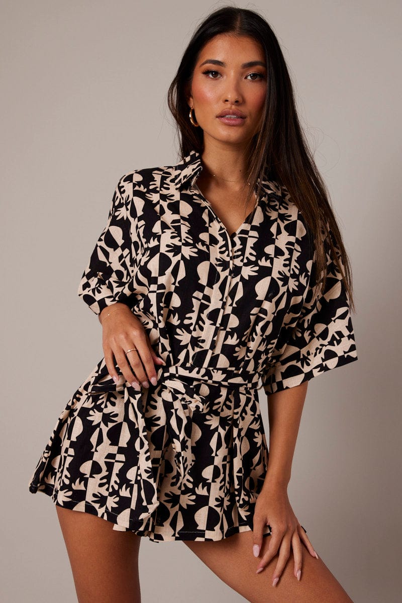Black Abstract Oversized Playsuit for Ally Fashion