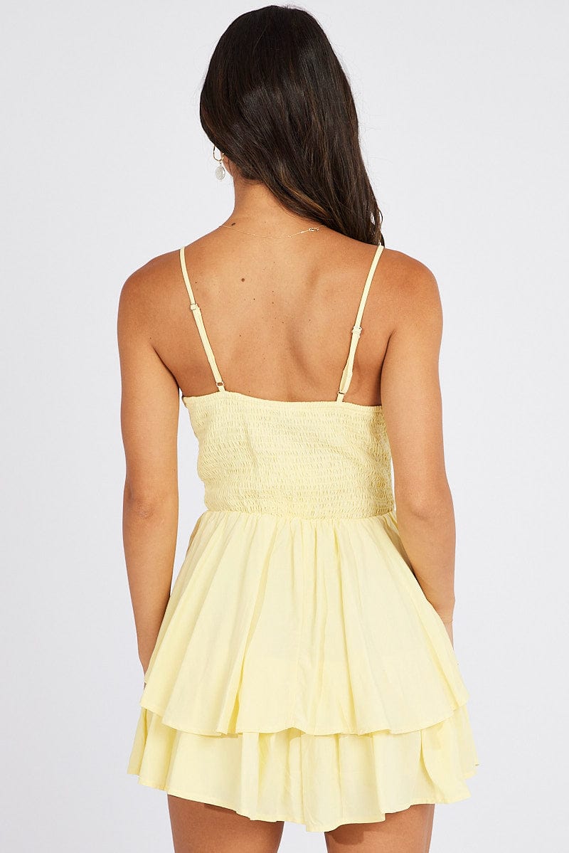 Yellow Playsuit Corset Detail Mini for Ally Fashion