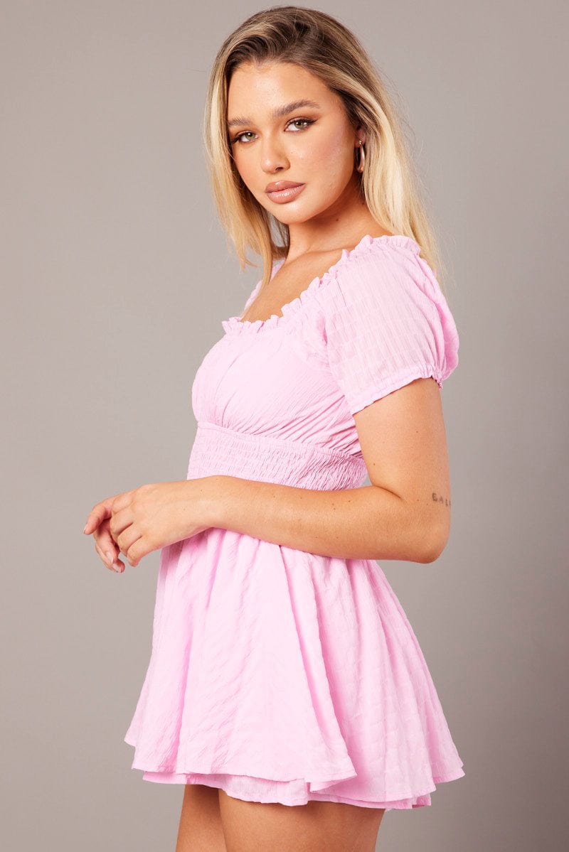 Pink Ruffle Playsuit Short Sleeve for Ally Fashion
