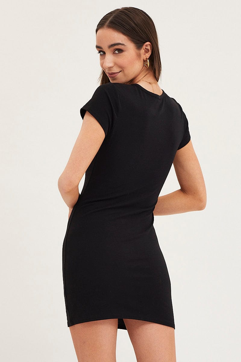 DRESS Black Dress Short Sleeve Crew Neck for Women by Ally