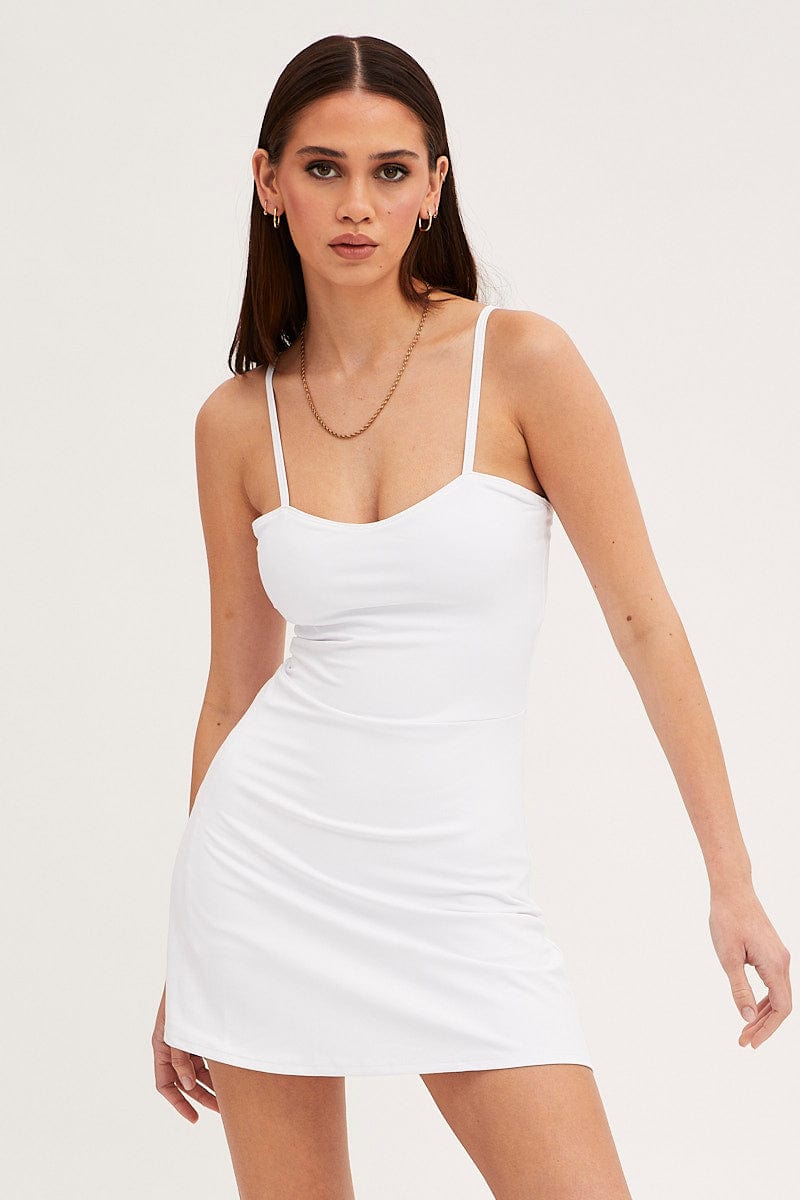 DRESS White Mini Dress Round Neck Activewear for Women by Ally