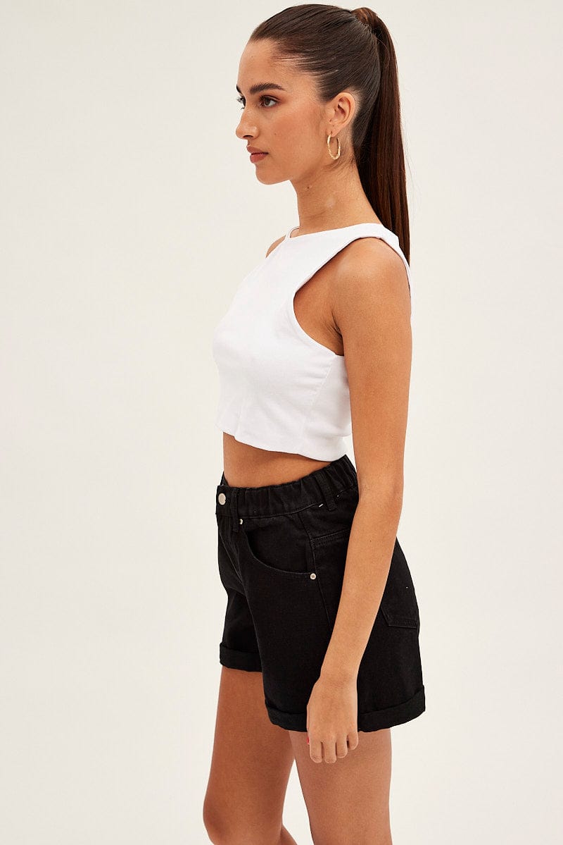 Black Relaxed Denim Shorts High Rise for Ally Fashion