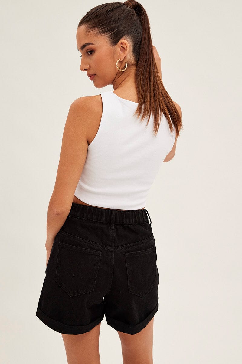 Black Relaxed Denim Shorts High Rise for Ally Fashion