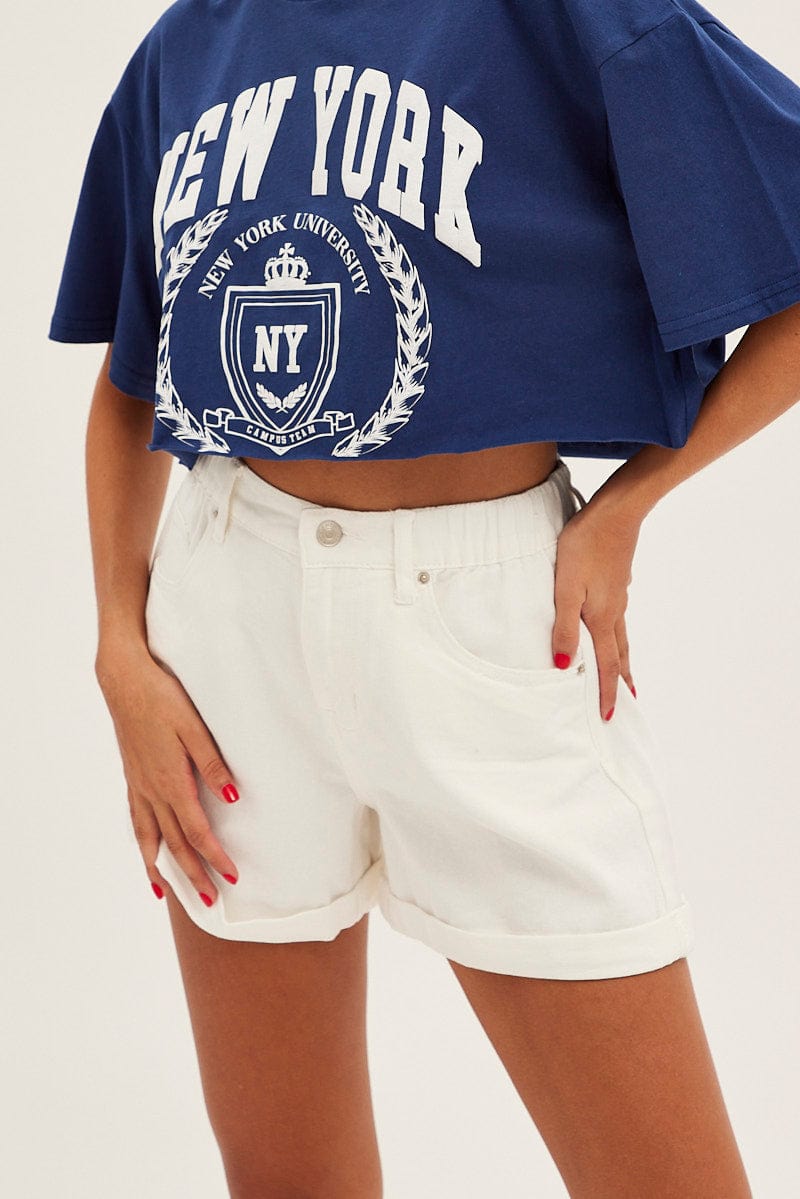 White Denim Shorts High Rise for Ally Fashion