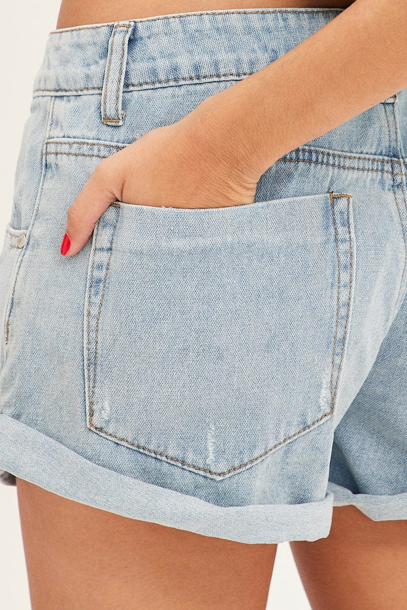 Blue Relaxed Denim Shorts Low Rise
