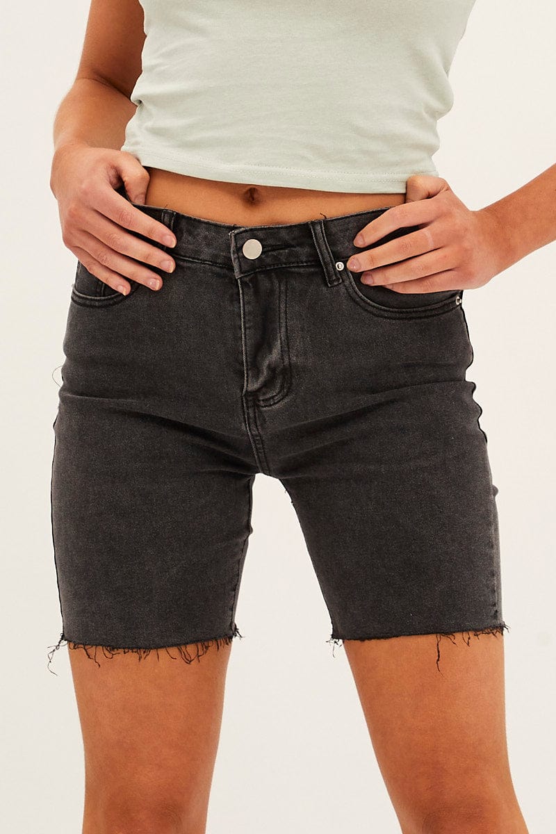 Black Mid Rise Denim Shorts for Ally Fashion