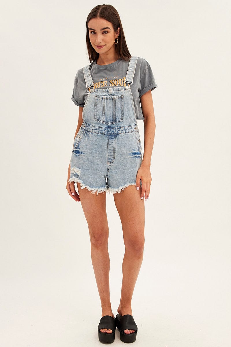 Denim Distressed Denim Short Overalls for Ally Fashion