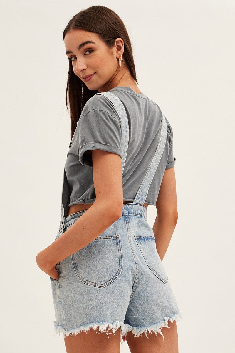 Denim Distressed Denim Short Overalls for Ally Fashion