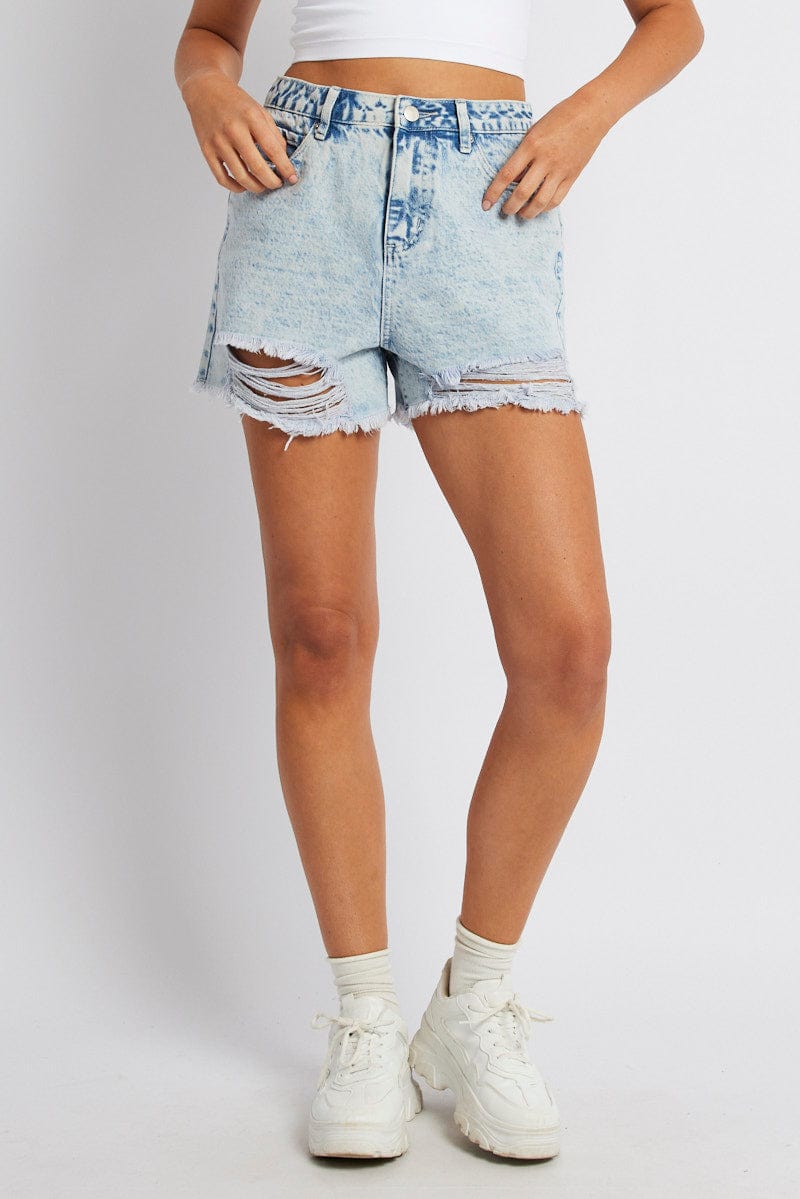 Denim High Rise Denim Short Ripped for Ally Fashion