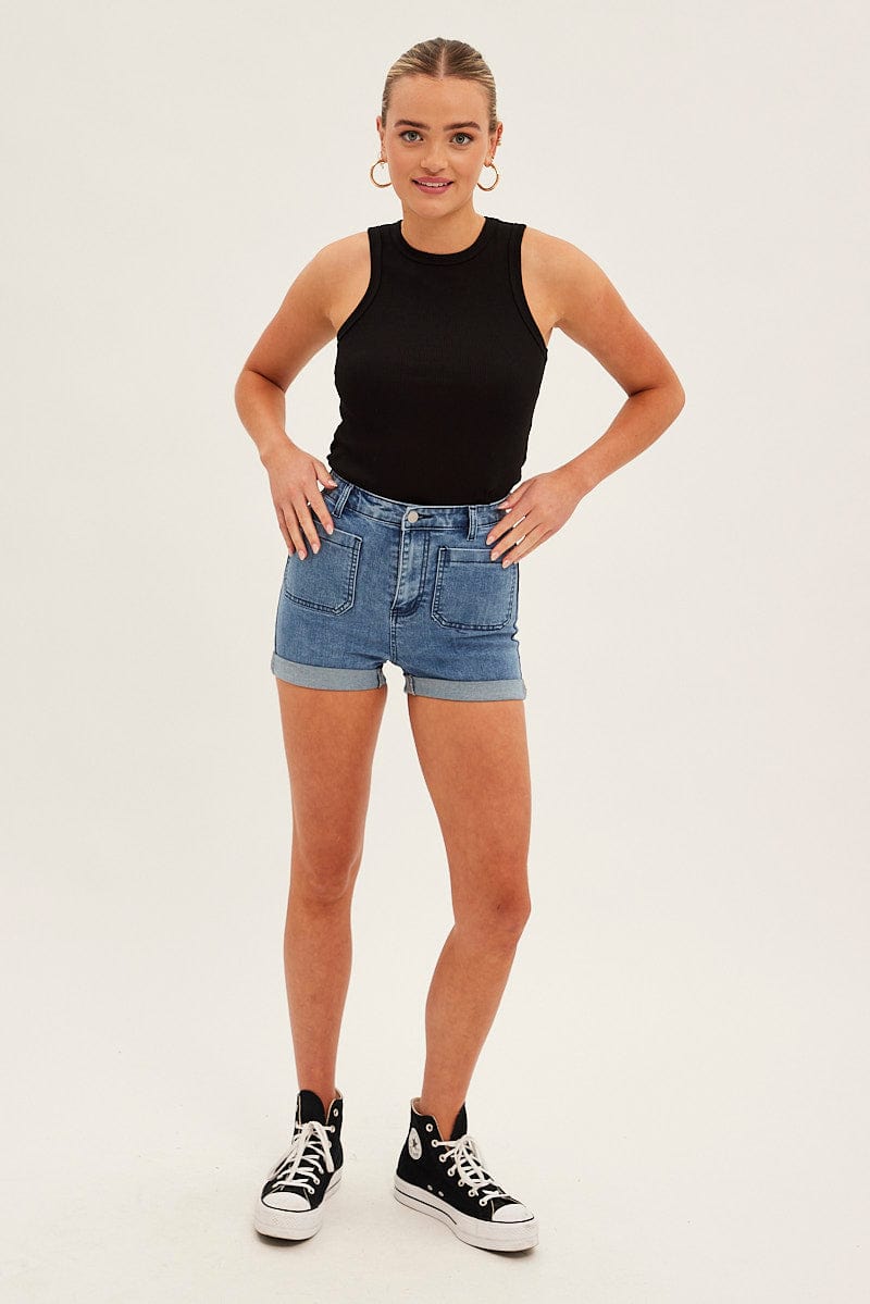 Blue Skinny Denim Shorts High Waist Out Pocket for Ally Fashion