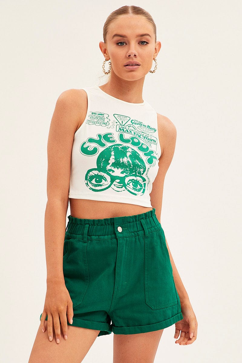Green Relaxed Shorts Paper Bag High Rise for Ally Fashion