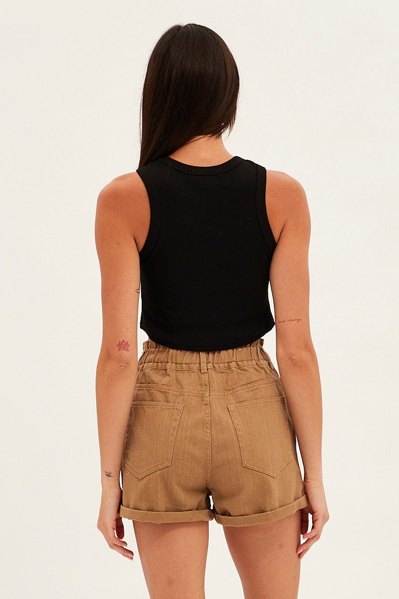 Brown Relaxed Shorts Paper Bag High Rise for Ally Fashion