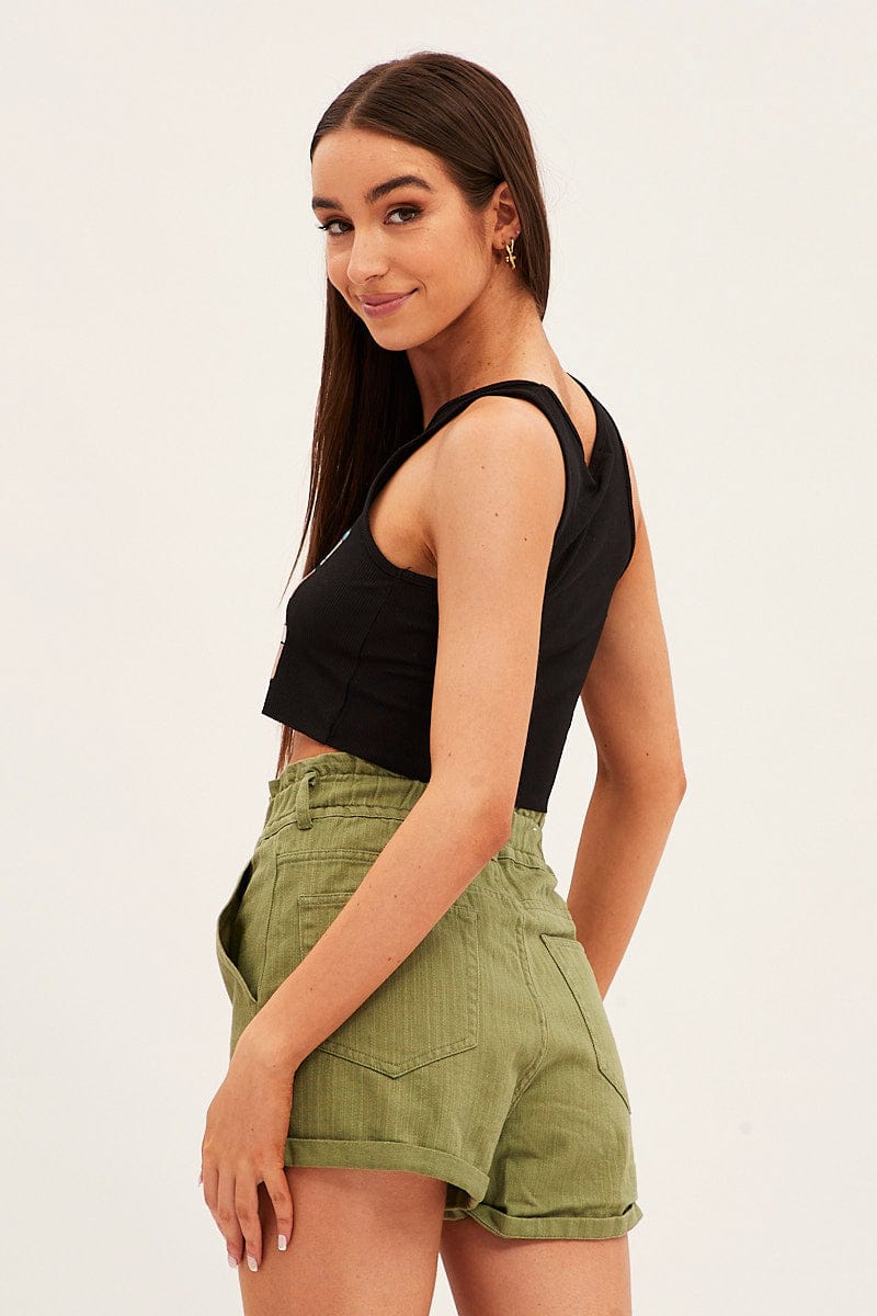 Green Relaxed Shorts Paper Bag High Rise for Ally Fashion