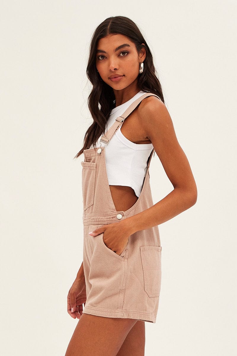 Beige Carpenter Overall Short Jeans for Ally Fashion