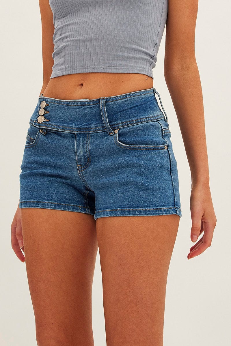Denim Low Rise Denim Shorts Skinny Ally Fashion - Main Image