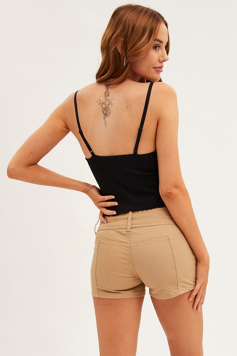 Beige Low Rise Skinny Shorts for Ally Fashion