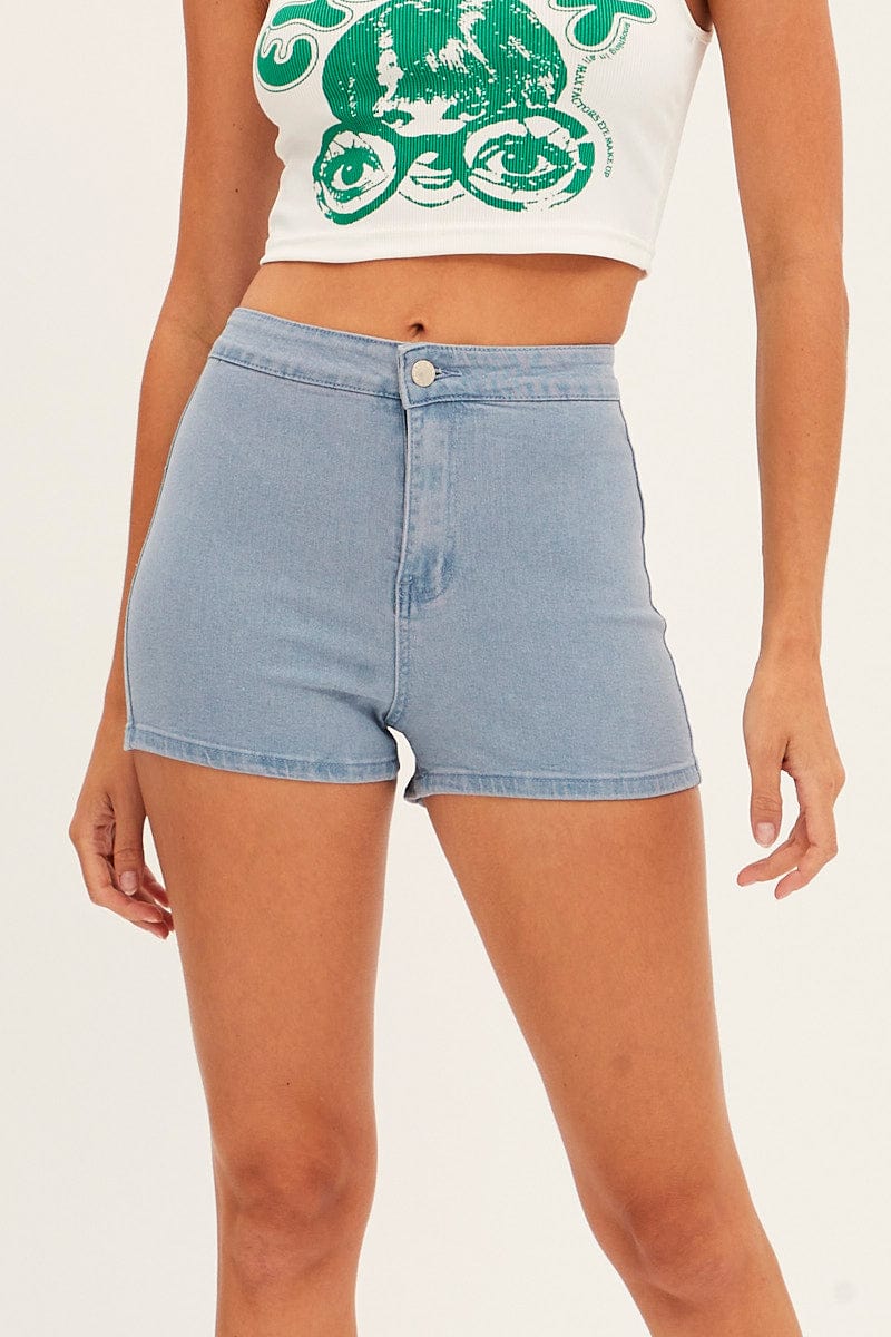 Blue Denim Shorts High Rise Skinny for Ally Fashion