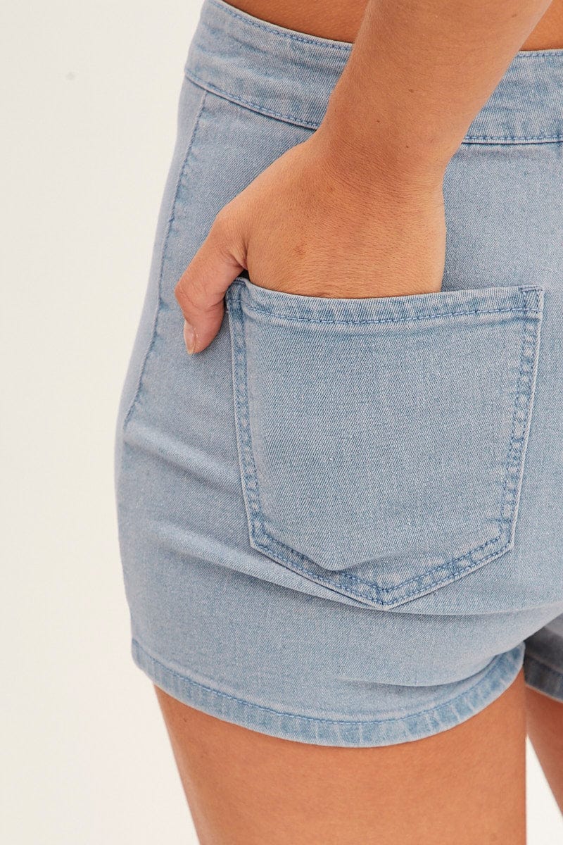 Blue Denim Shorts High Rise Skinny for Ally Fashion